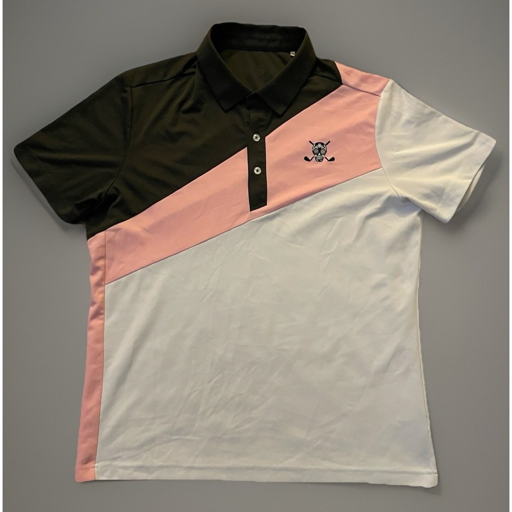 Chuco Golf Short Sleeve Polo Shirt Black Pink Embroidered Skull Logo Large JBHS